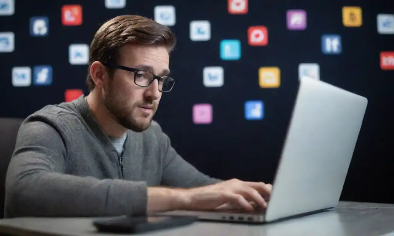 A digital marketer analyzing data on a laptop